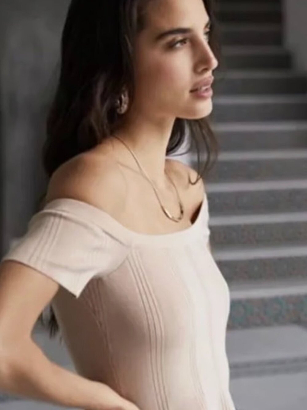 NWT L’Agence Tan Ribbed Square Neck Knit Top Medium Classic Bloomingdales $295